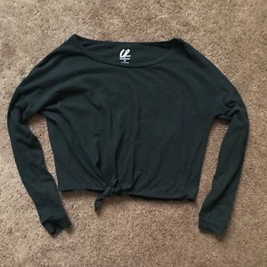 Long sleeved tie front black crop top